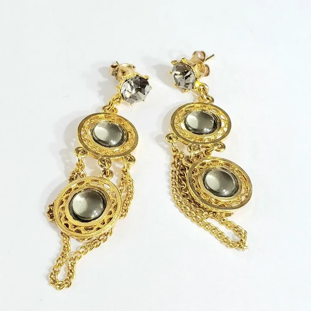 Ornate Long Dangle Pierced Earrings 2.5